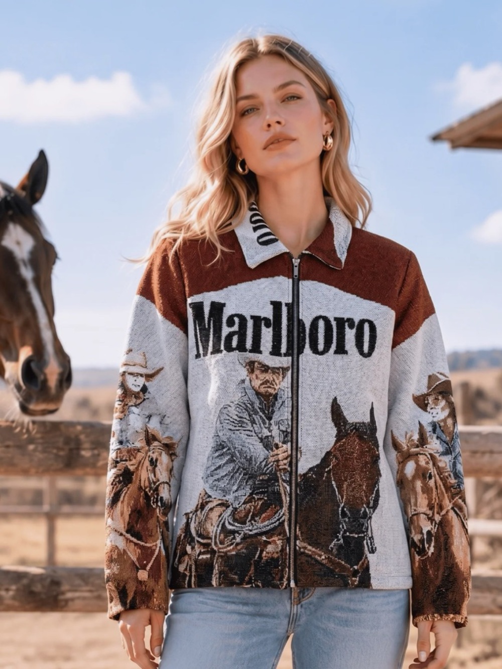 Marlboro Brown & Cream Western Tapestry Jacket